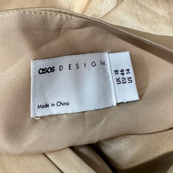 ASOS Structured Drape Wrap Mini Puff Sleeve Tan Dress Size 14 - Picture 11 of 13